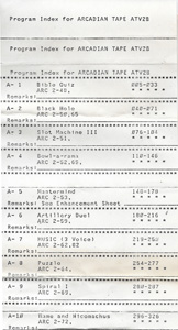 Program Index for ARCADIAN Tape ATV2B